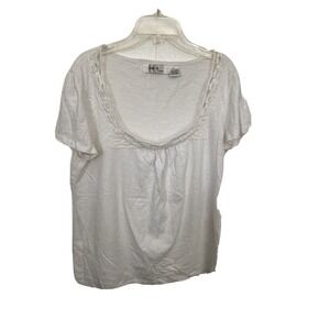 Kikit XL White Crochet Detail Cotton Top Short Sleeve